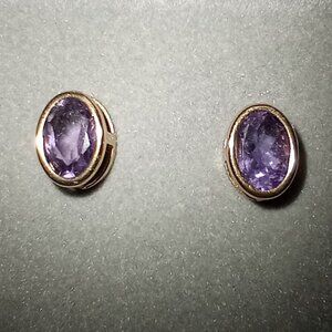 14Kt Yellow Gold 1.23ctw Genuine Amethyst Stud Post Earrings